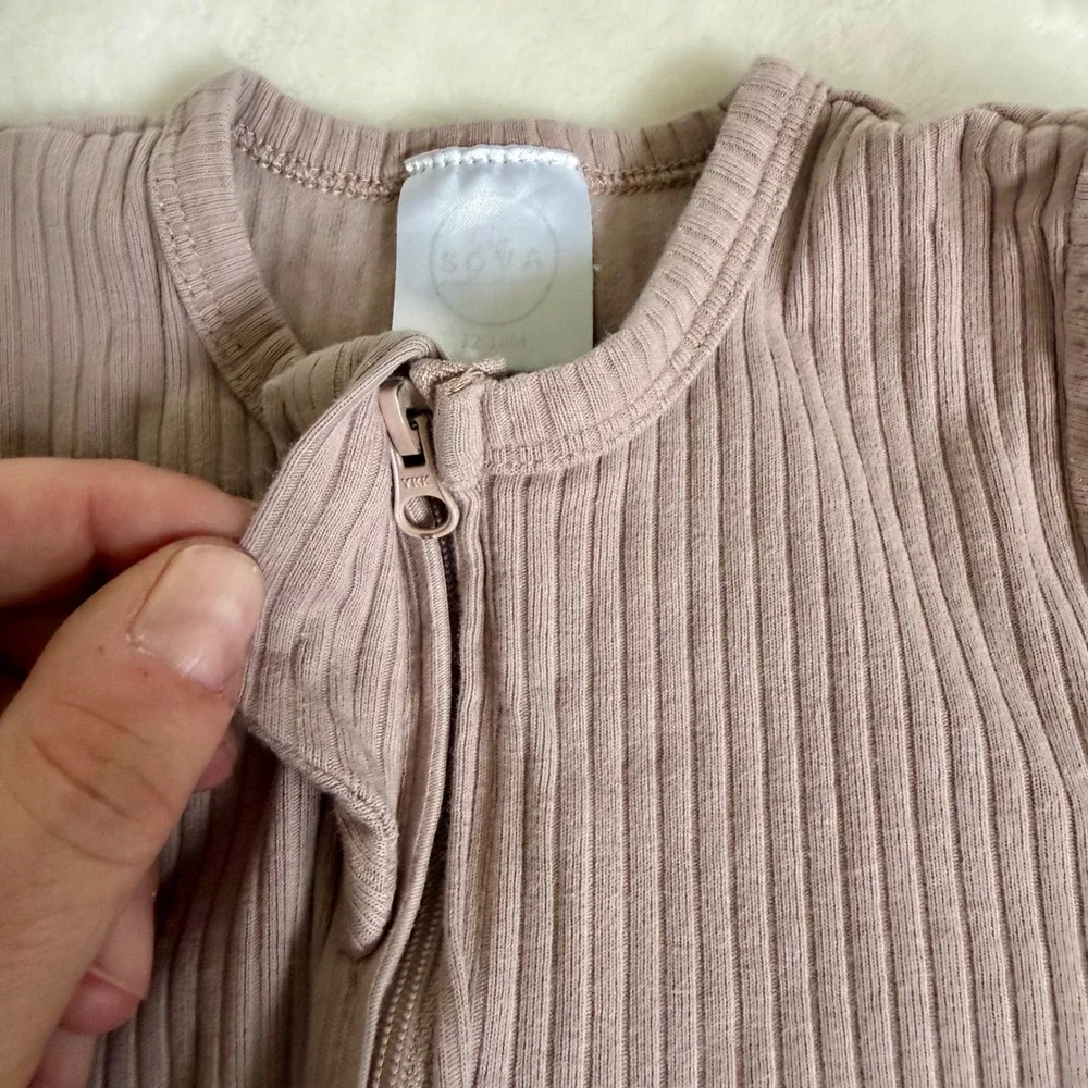 SOVA Baby Ribbed Footed Zip Up Romper Cocoa Mauve Organic Cotton 12-18 Months